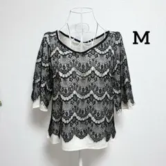 半袖トップス ブラウス アイボリー レース ポリエステル100%