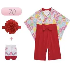 70 ひな祭り　3点セット 菊柄 袴ロンパース 女の子