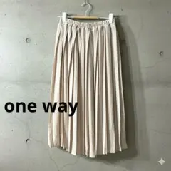 one way ピンクべージュプリーツミディスカート M