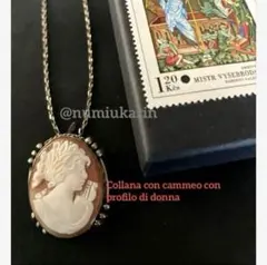 ヴィンテージ　イタリア製 シェルカメオ　シルバー　 ブローチネックレス