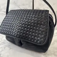 ノーブランド 羊革 ラムレザー イントレチャート 多収納ミニショルダーバッグ 黒