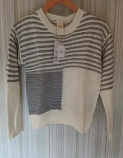 ボーダーニット 長袖 レディース 秋冬 グレー 匿名配送