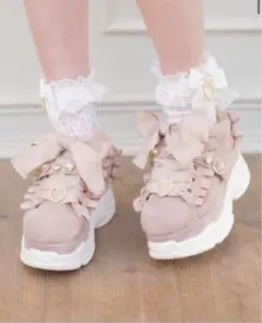 リズリサ LIZLISA ビジューベルト厚底スニーカー ピンク Mサイズ