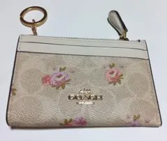 COACH チェーン付 カードケース フラワープリント