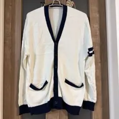 GU ニットカーディガン ホワイト×ネイビー