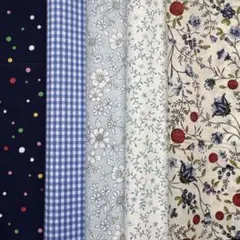 ハギレ カットクロス ブルー系 花柄 ドット チェック ボタニカル パッチワーク