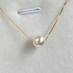 【無調色】高品質 あこや真珠　一粒スルーネックレス　スライド式　ベネチアン　YG