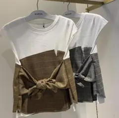 MURUA ドッキングTシャツ チェック柄 リボンのサムネイル