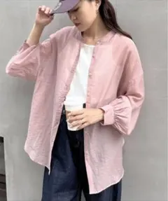 【累計販売数1万枚突破】シアーバンドカラーシャツ（ピンク）