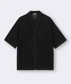 【美品】GU ウォッシャブルメッシュニットシャツ 5分袖 黒 XL