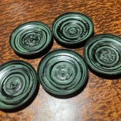 緑色と黒色の渦巻模様の茶托 5枚セット