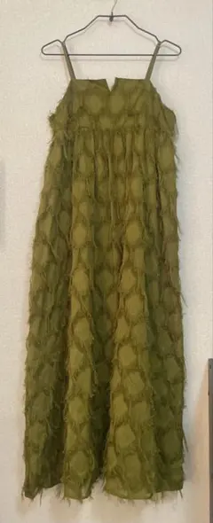 YAMADAYA RADIATE フリンジ付きオリーブグリーンキャミワンピース