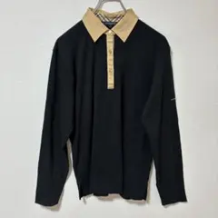 BurberryGOLF 長袖ポロシャツ 黒 襟ベージュ　Lサイズ メンズ