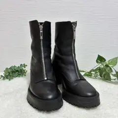 ZARA ブラック 厚底レザーブーツ ジッパー付き37