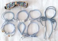 新品 グリッター＆スパンコールリボンバナナクリップ　リボン パールゴム セット