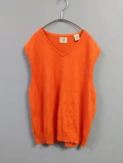 90s Old GAP コットンニットベスト オレンジ M