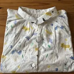 花と動物のプリント長袖ブラウス(unii)