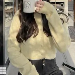 GRL ラメフェザーニットカーディガン　黄色　ラメニット　ニットカーディガン