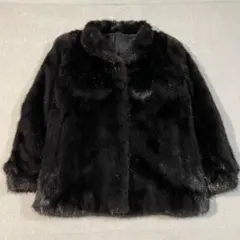 【豪華な光沢】岐阜毛被リアルファーコート ラクーン 黒茶系 13号