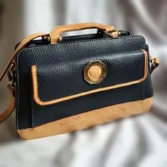 ダブルフィッシュ　レザーハンドバッグ　紺色　ショルダーバッグ　レディース