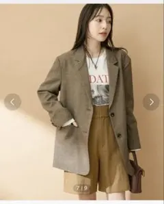 テーラードジャケット　ビズ　チェック　オーバーサイズ