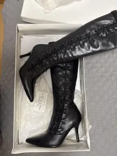 ブラックレースアップロングブーツ