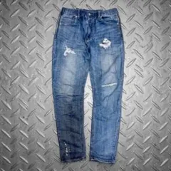 AZUL ジョガーパンツ ダメージ加工 ストレッチデニム スウェット素材