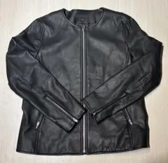 UNIQLO ネオレザー ノーカラー ライダース ジャケット 黒 【L】