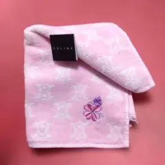 【タグ付き未使用】CELINE 刺繍 ピンク タオルハンカチ
