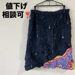 1点のみ❤️膝丈　スカート　ネイビー カラフル　ウエストゴム　薄手　春夏　通気性