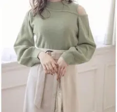 GRLトップス ニット 長袖 可愛いセーター 綺麗なグリーン オフショルダー