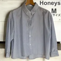 ハニーズ シャツ ショート丈 Mサイズ ストライプ ブルー ホワイト タグあり