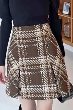 SNIDEL ロービングチェックミニスカート　ブラウン