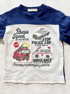 95 ロンT 長袖カットソー 働くくるま レスキュー しかけ ホワイト ブルー
