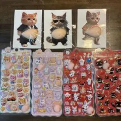 お腹シール(猫)3まい　ぷっくり立体シール4セット！可愛い猫・女の子に人気！