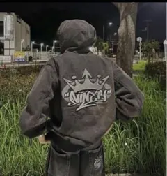 9090s King Logo Vintage Denim Hoodie