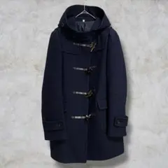 a40318✻無印良品/ネイビーウールダッフルコート/フーディトグルボタンコート