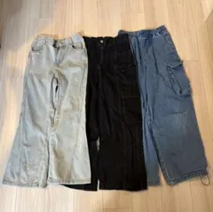 【GU】ガールズ デニムパンツ 3本セット 150cm（フレア・カーゴ2種）のサムネイル