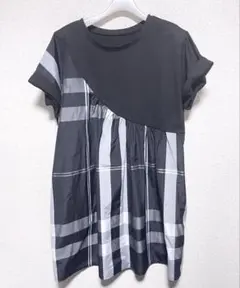 美品　no-age ノアージュ　フード付き　異素材　長袖コンビワンピース