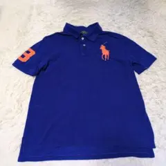 ポロラルフローレン ビッグポニー ポロシャツ L 大きいサイズ 鹿の子 ブルー