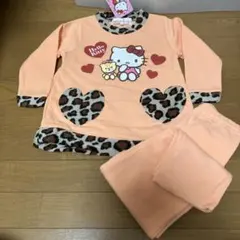 Hello Kitty ヒョウ柄パジャマ 110 オレンジ 裏起毛パジャマ