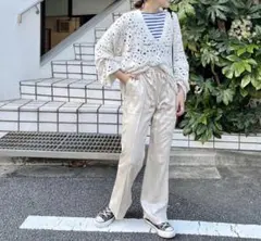 スタニングルアー　ホワイト Vネック レース編み セーター Fサイズ