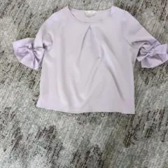 リボン付きラベンダー五分袖トップス