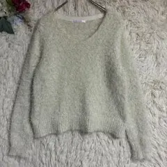 【オフオン】M ラメニット Vネック 長袖 アイボリー ふわふわ 通勤