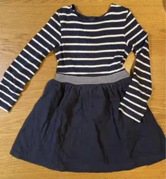 プチバトー　ボーダー柄長袖ワンピース　116/6ans