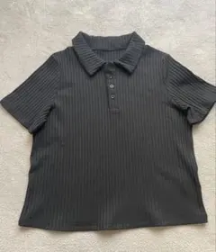 ブラック リブ編み ポロシャツ 半袖