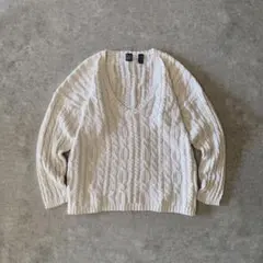 90s OLD GAP ラミーコットンニット セーター Vネック ケーブルニットのサムネイル