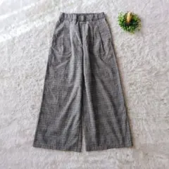 NAVY ネイビー　グレンチェック 美脚ワイドパンツ M　カジュアル