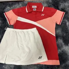 YONEX テニスウェア 赤ピンクポロシャツと白スカートセット