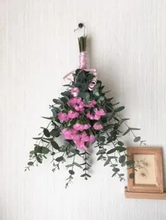 ドライフラワー スワッグ ユーカリとスターチス　ピンクで可愛く